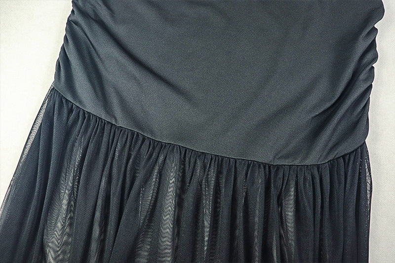 Women Solid Patchwork Sleeveless Turtleneck Pleated Bodycon Dress 14