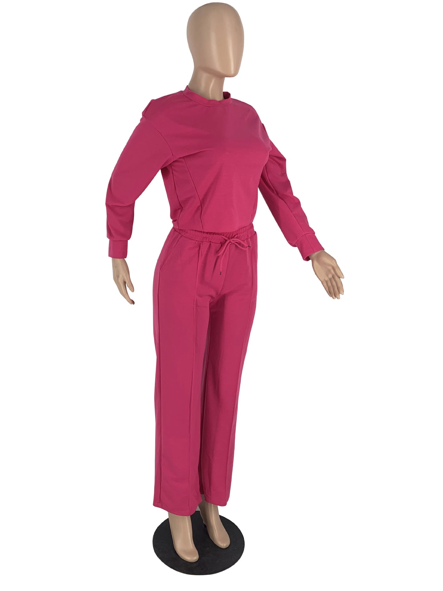 Solid Color Long Sleeve Pocket Straight Pants 2 Piece Set 39