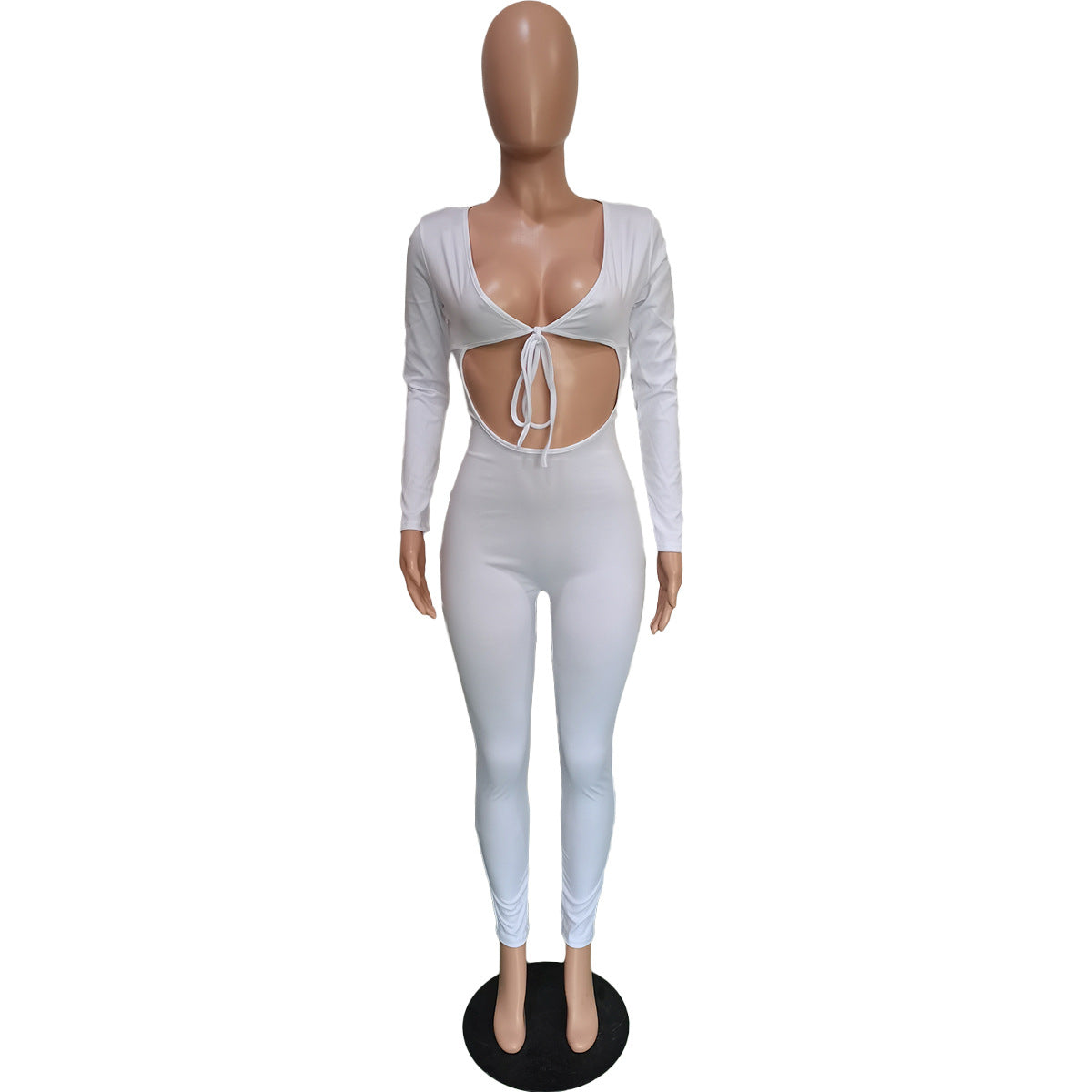 Women's Autumn Solid Color Lace-up Cutout Jumpsuit 18