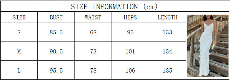 Women's Strap Low Back Flower Knitting Sexy Long Dress 13