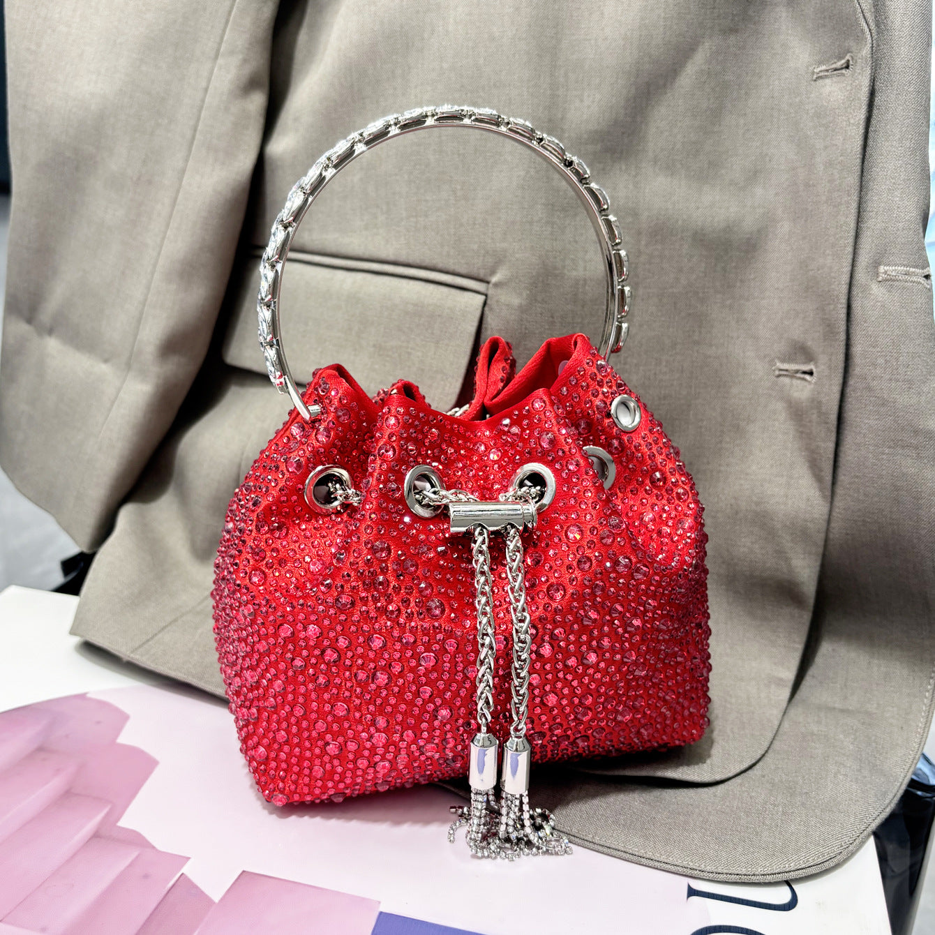 Women Autumn/Winter Bucket Bag Drawstring Beaded Shoulder/Crossbody Handbag 17