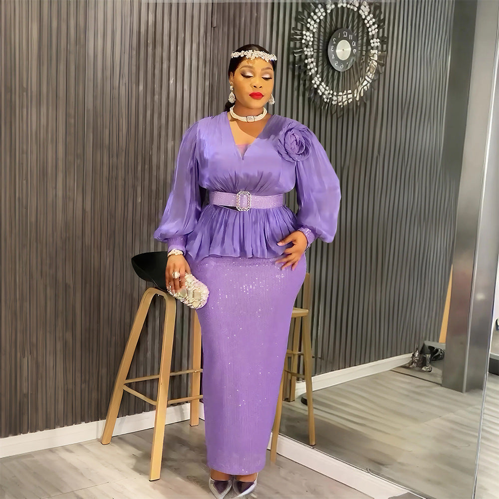 Africa Plus Size Women's Fashion Loose Sequin Evening Dress 5