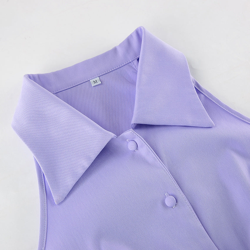 Women Summer Sexy Purple Elegant Sleeveless Halter Neck Dress 12