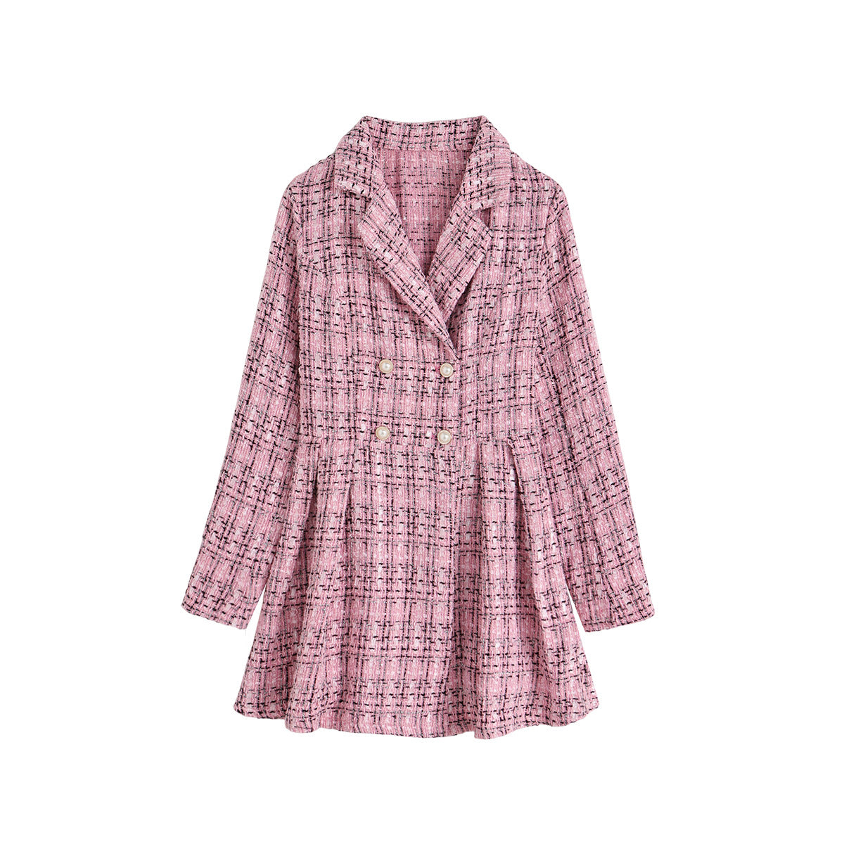 Women's Long Sleeve Turndown Collar Slim Waist A-Line Plaid Dress 8