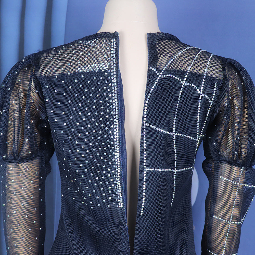 Women African mesh beaded fishtail dress with belt 7