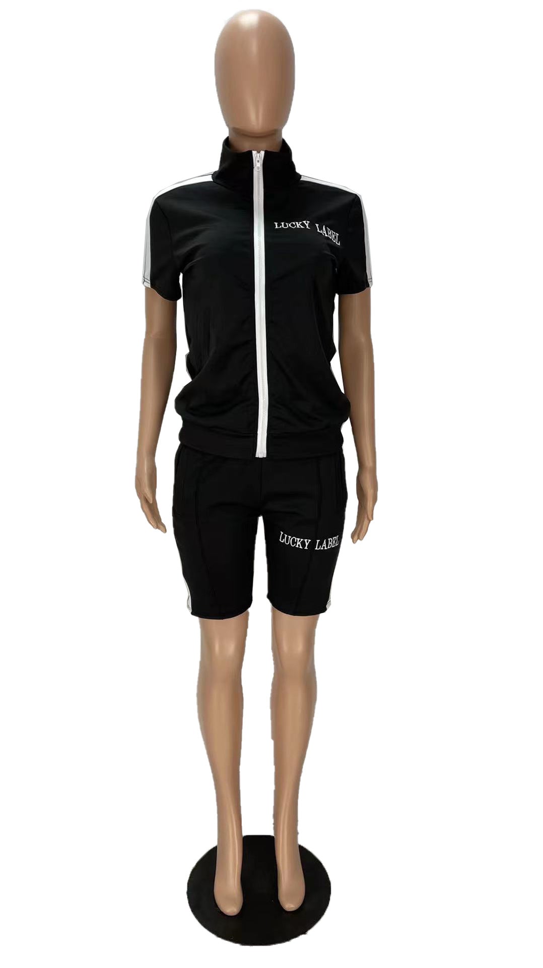 Women's Fashion Letter Embroidery Zipper Sports Two-Piece Shorts Set 9