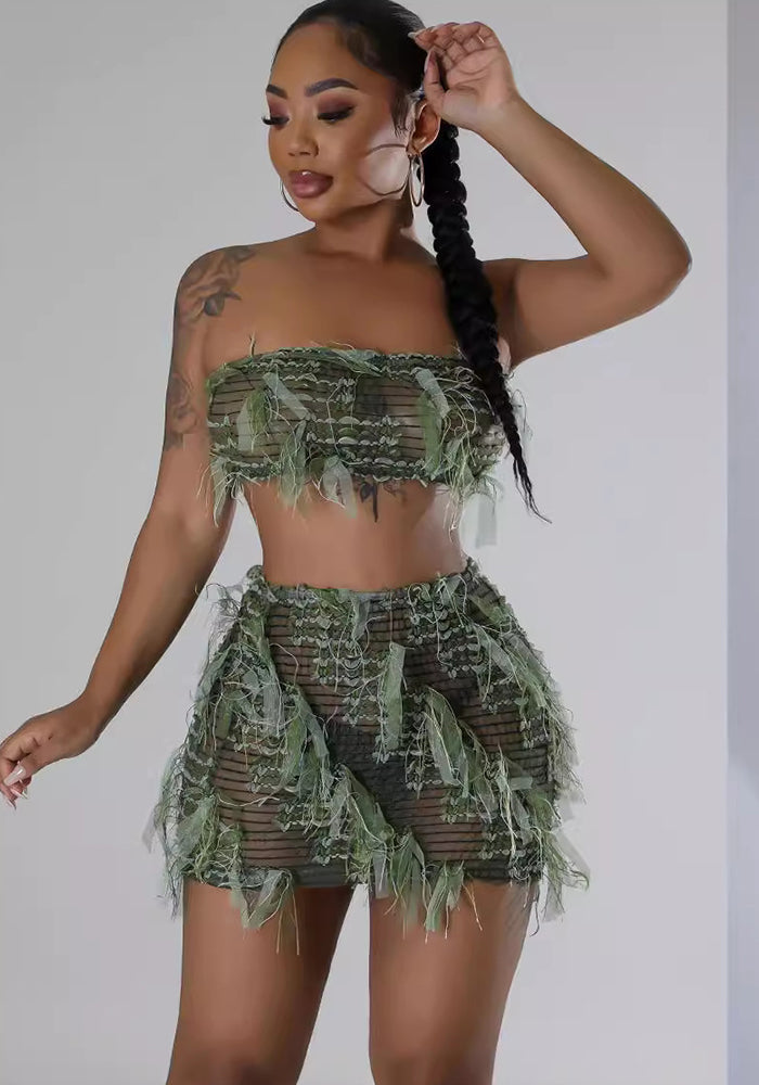 Women's Strapless High-Waist Slim Fit Sexy Mini Skirt Set