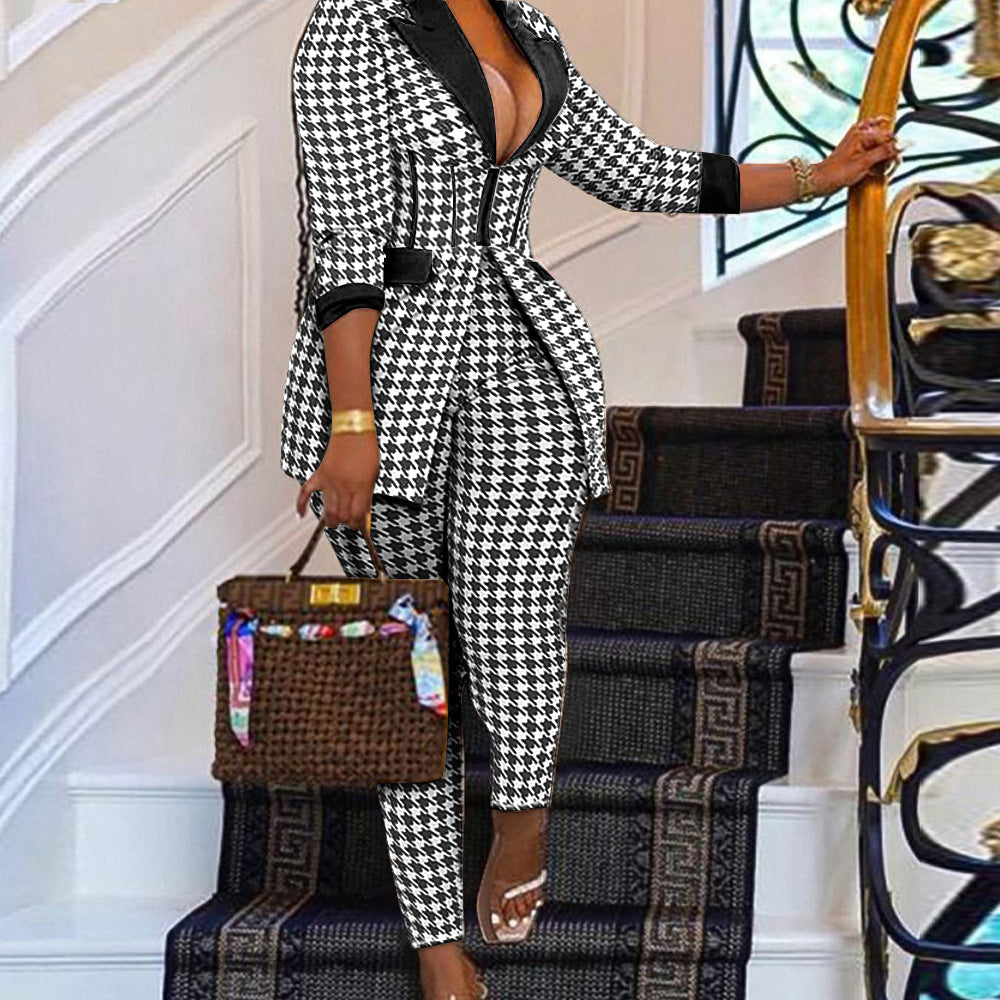 Turndown Colloar Print Two-Piece Suit 6