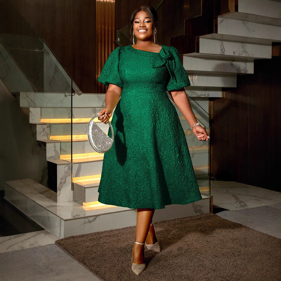 Fashion Puff Sleeve High Waist Plus Size Party Dress 3