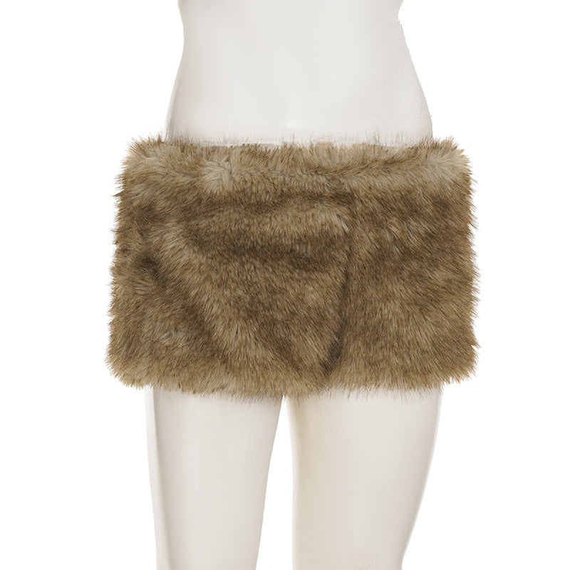 Women sexy fur solid shorts 8