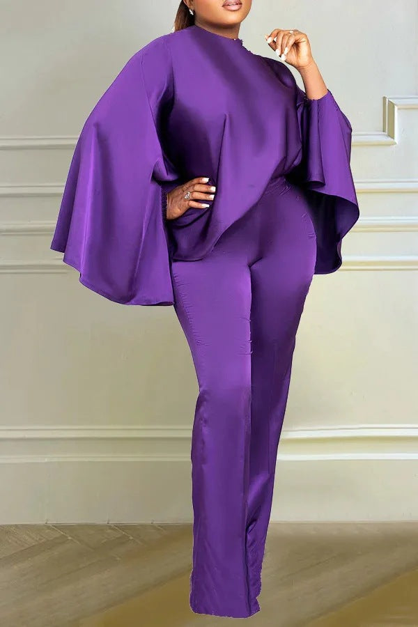 Women stretch Satin long-sleeved cape, two-piece set