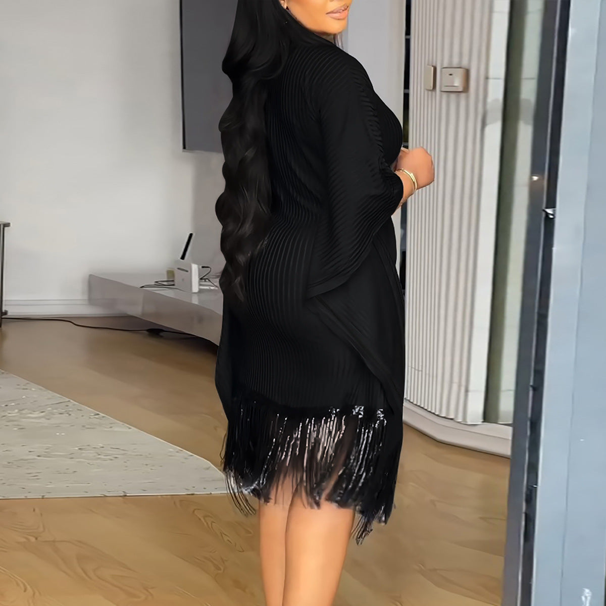 Plus Size Women Elegant Patchwork Tassel Maxi Dress