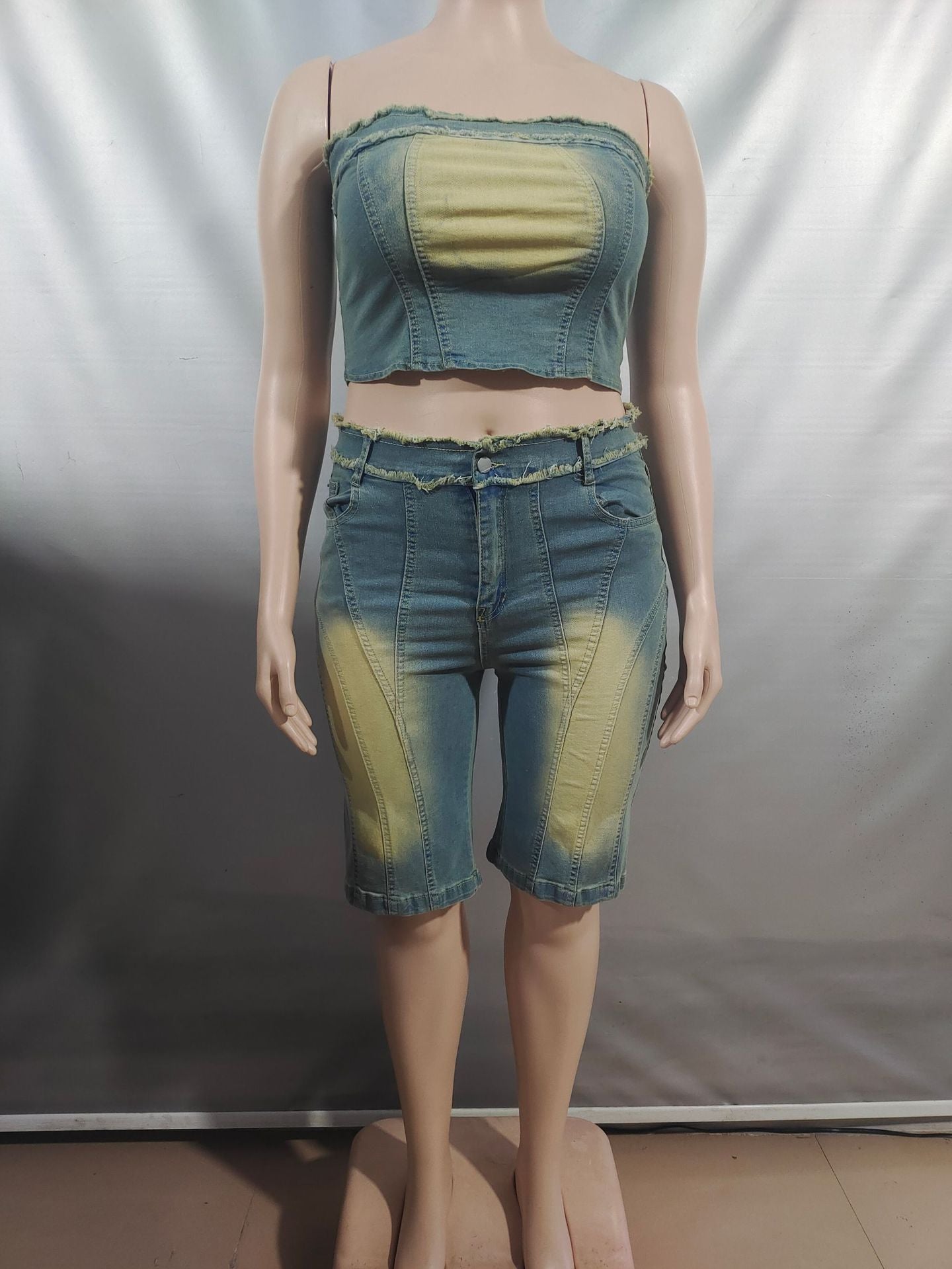 Women Denim Top Denim shorts two-piece set 9