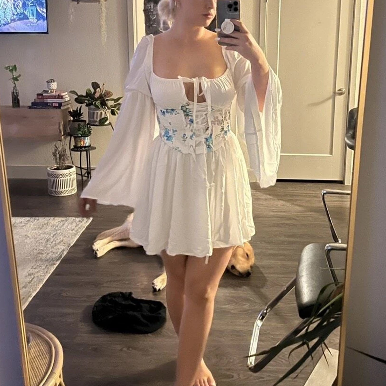 Sweet Lace Tunic Dress Sexy Off Shoulder Drawstring Irregular Dress 6