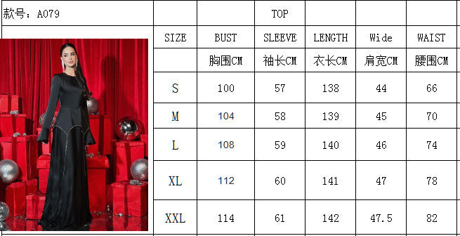 Women's Fashionable Solid Color Long Sleeve Chic Diamond Chain Long Dress 11