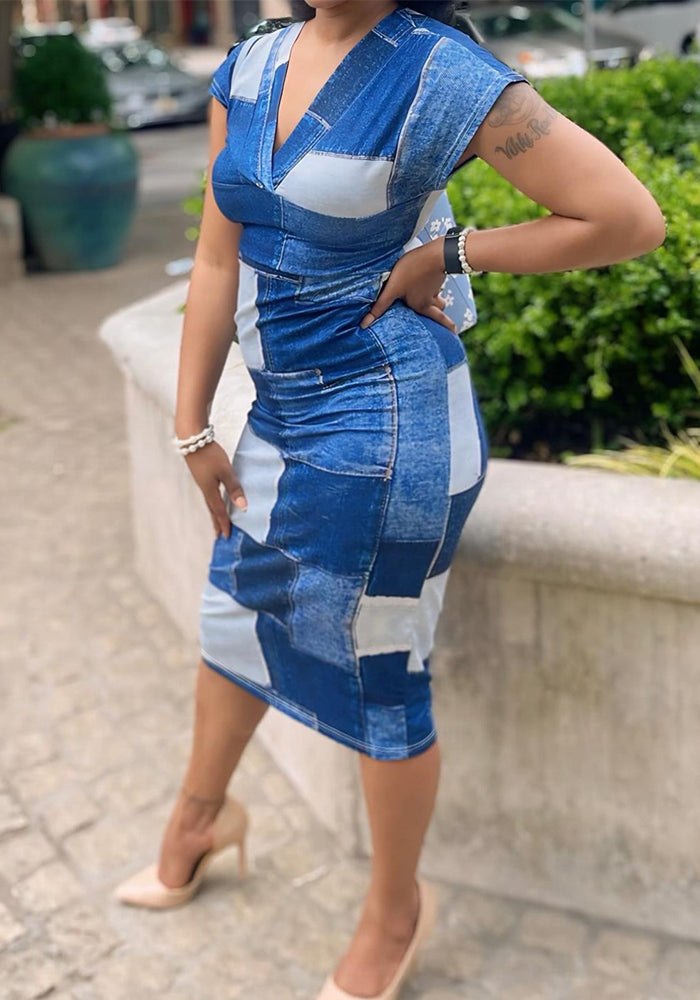 Fashion Chic Printed V-Neck Sleeveless Midi Dress