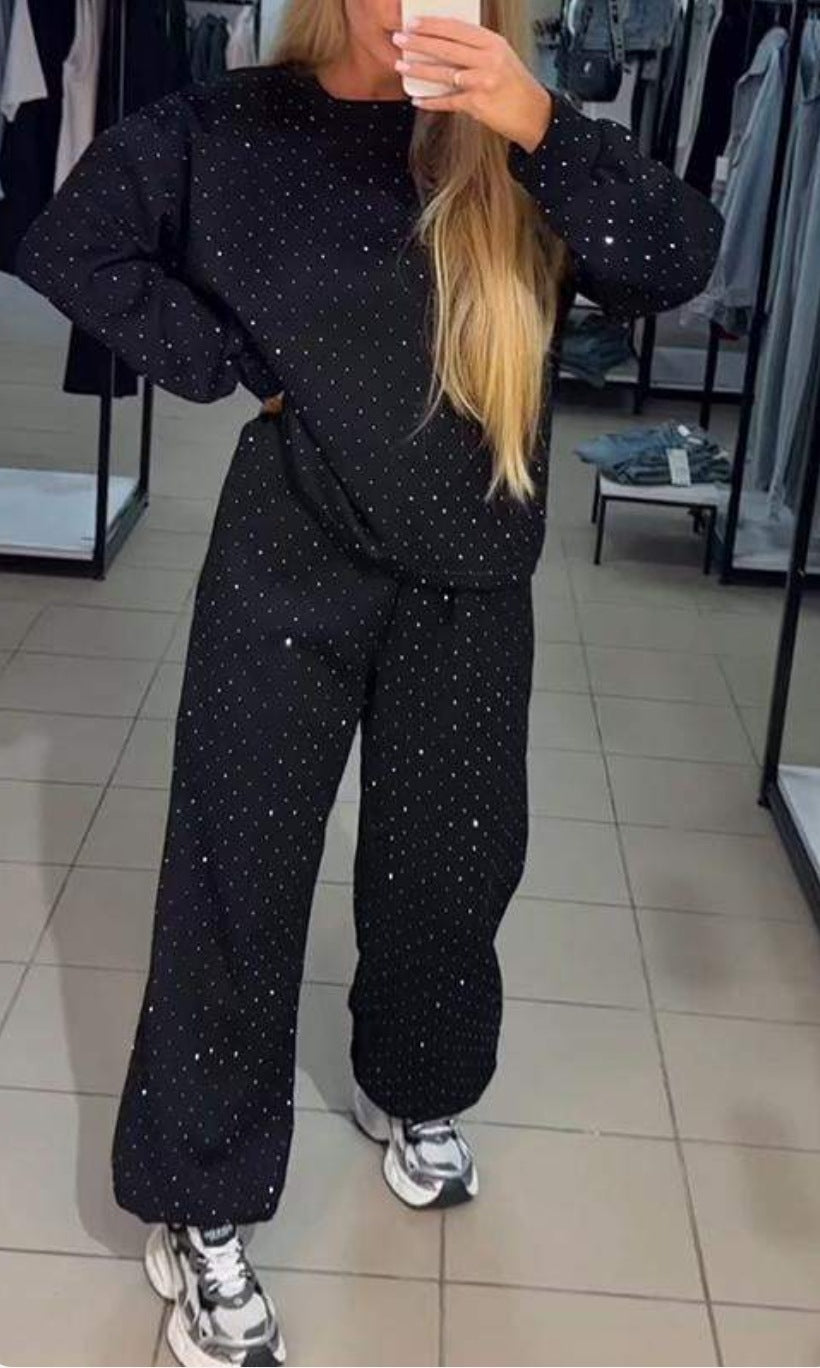 Autumn Winter Women's Clothing Casual Round Neck Long Sleeve Beaded Two Piece Pants Set 6