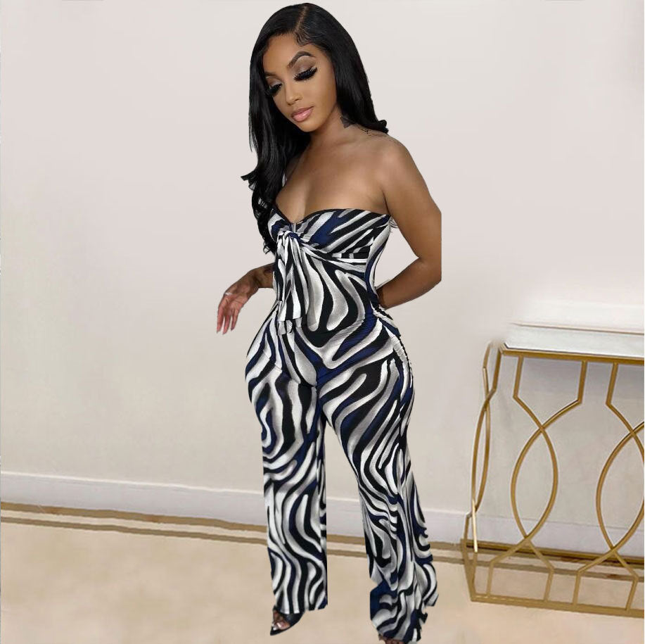 Sexy Printed Halter Neck Lace-Up Printed Stretch Bootstrap Sleeveless Jumpsuit 3