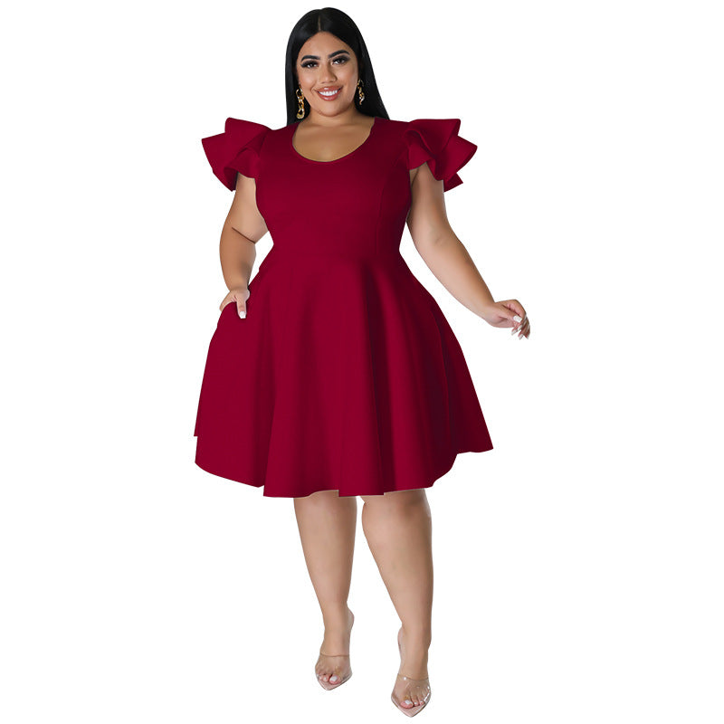 Plus Size Women Ruffles Short Sleeve Dress