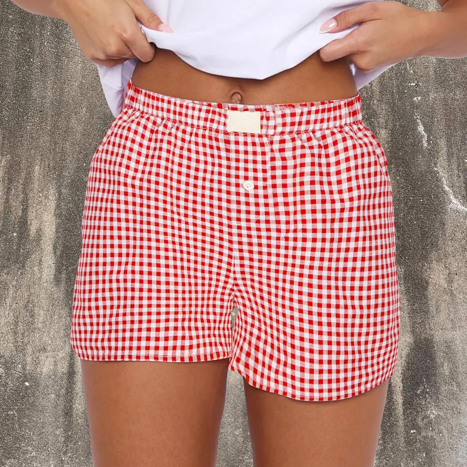 Women's Summer Retro Plaid High Waist Wide Leg Casual Shorts 3
