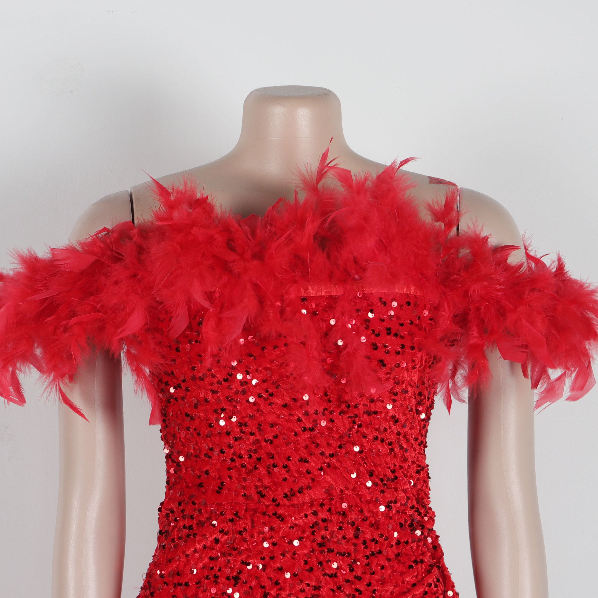 Sexy Sequin Feather Off Shoulder Bodycon Dress 18