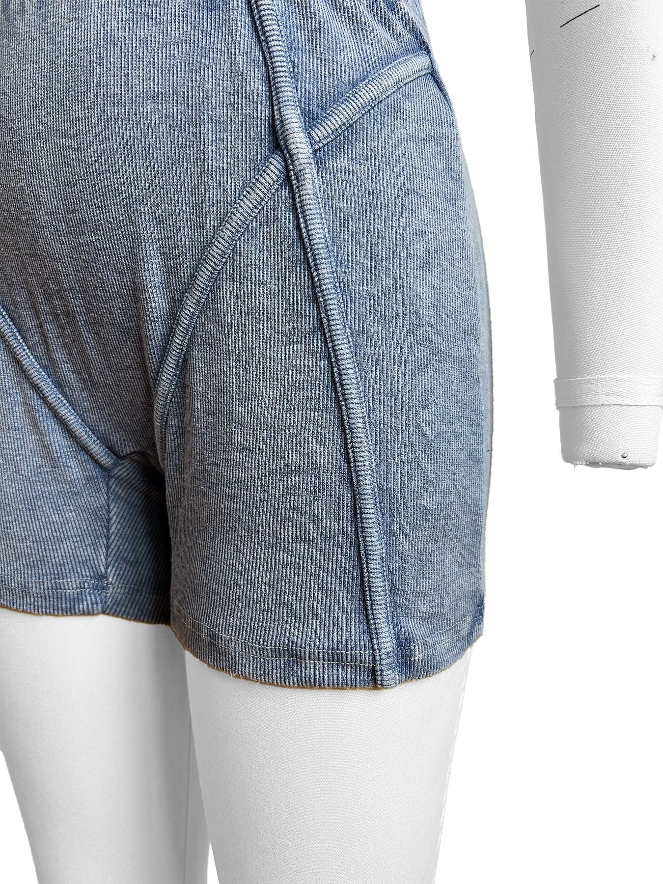 Women's Turndown Collar Deep V Short Sleeve Cotton Ribbed Top Shorts Two Piece Set 12