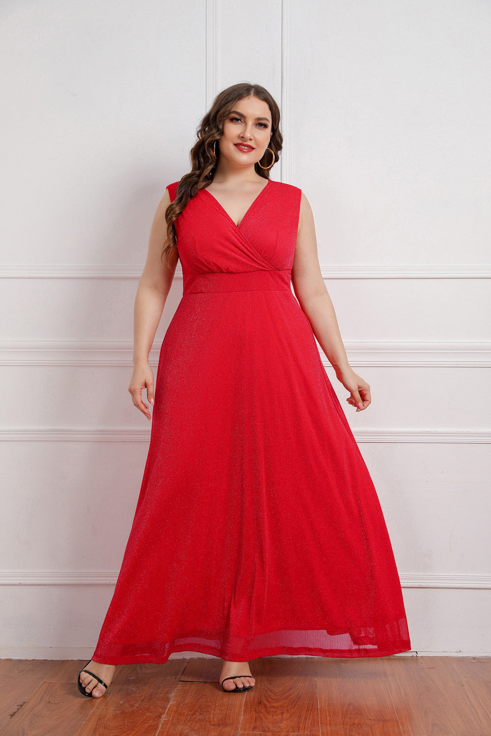 Plus Size Women's Summer Sleeveless V-Neck Gown Maxi Dress 3