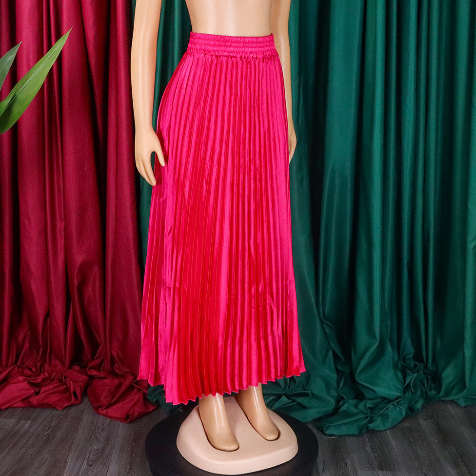 Women's Plus Size Mid-High Waist Pleated Long Skirt 28
