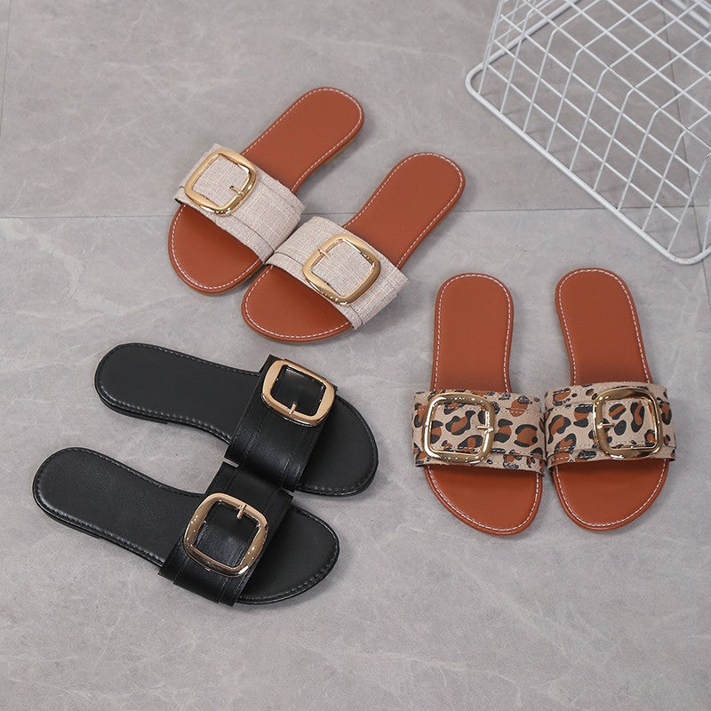 Summer Plus Size Women's Casual Large Buckle Stitched Slip-on Sandals Women 7