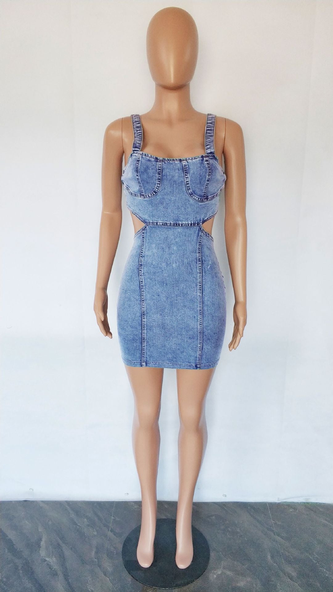 Summer Women'S Fashion Sexy Denim Suspender Low Back Skirt Denim Dress 9