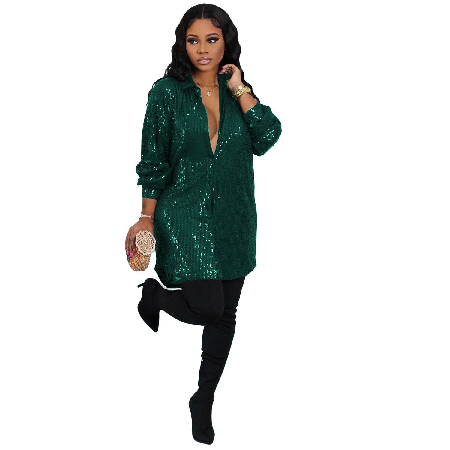Sexy sequin shirt dress 13
