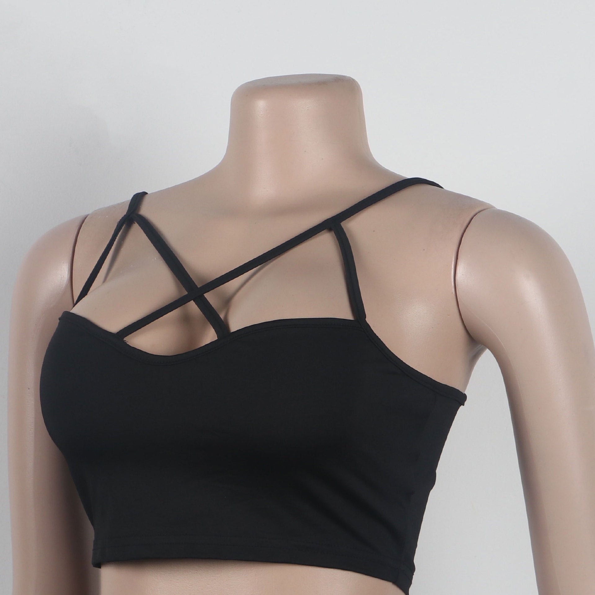 Sexy Slim Fit Solid Color Straps Tank Top Stretch Bell Bottom Pants Two-Piece Set 13