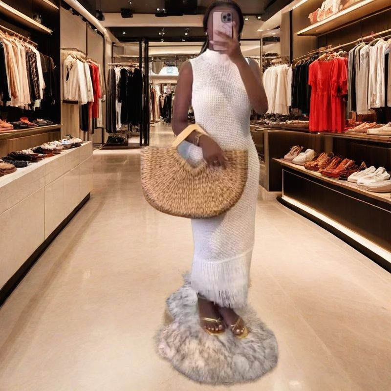 Spring Sexy Halter Low Back Knitting Long Dress 5