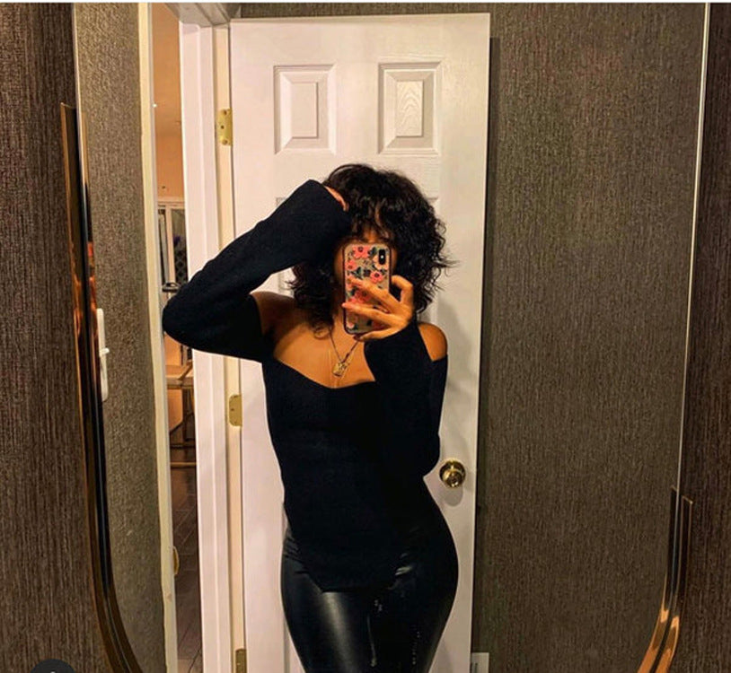 African-Style Fall/Winter Off-The-Shoulder Basic Knitting Sweater Top 4