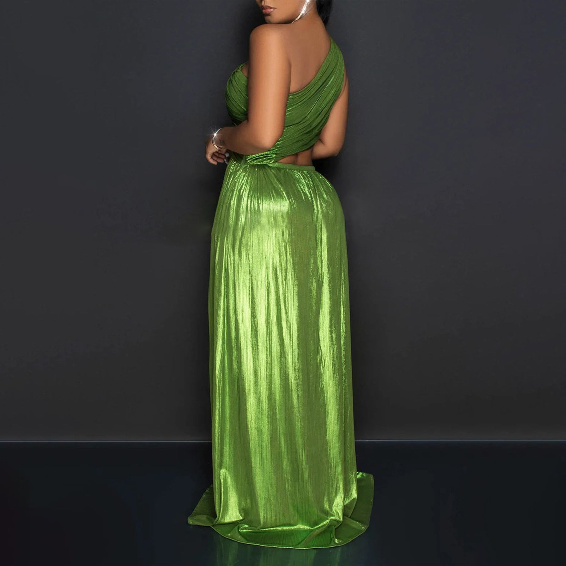 Women's One-Shoulder Evening Gown Sexy High-Slit Open Waist Dress