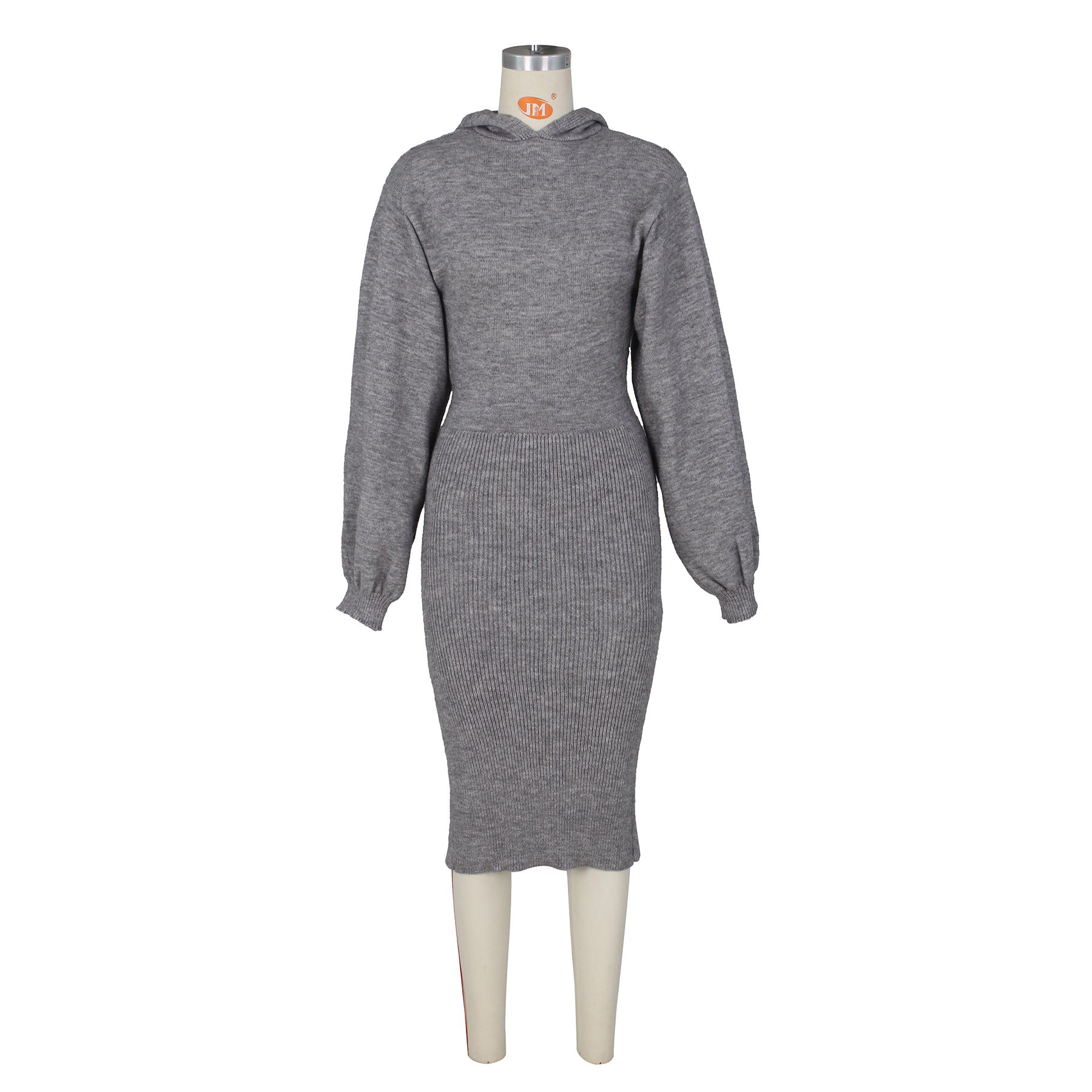 Women Slit Balloon Sleeve Hooded Midi Dress 14