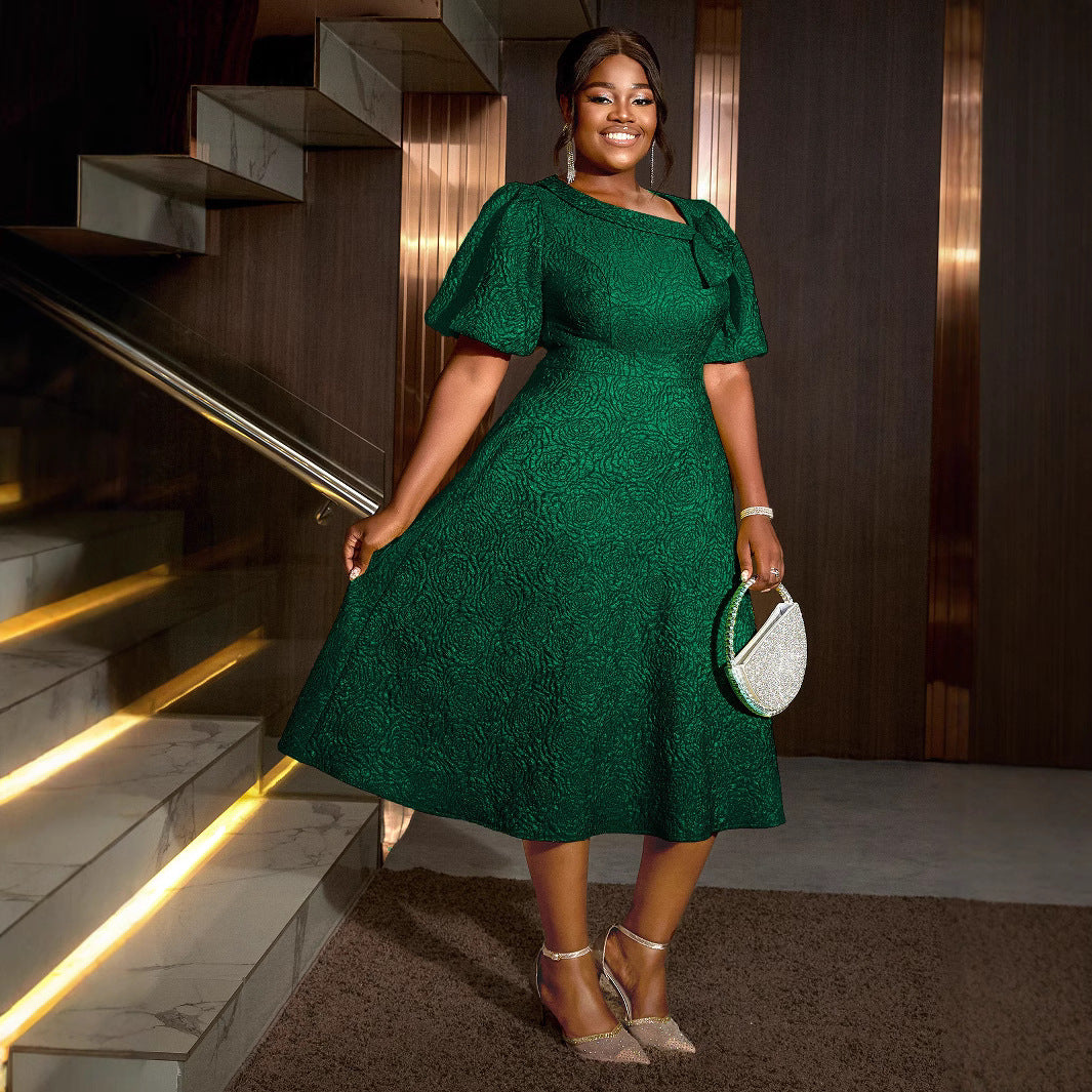 Fashion Puff Sleeve High Waist Plus Size Party Dress 5