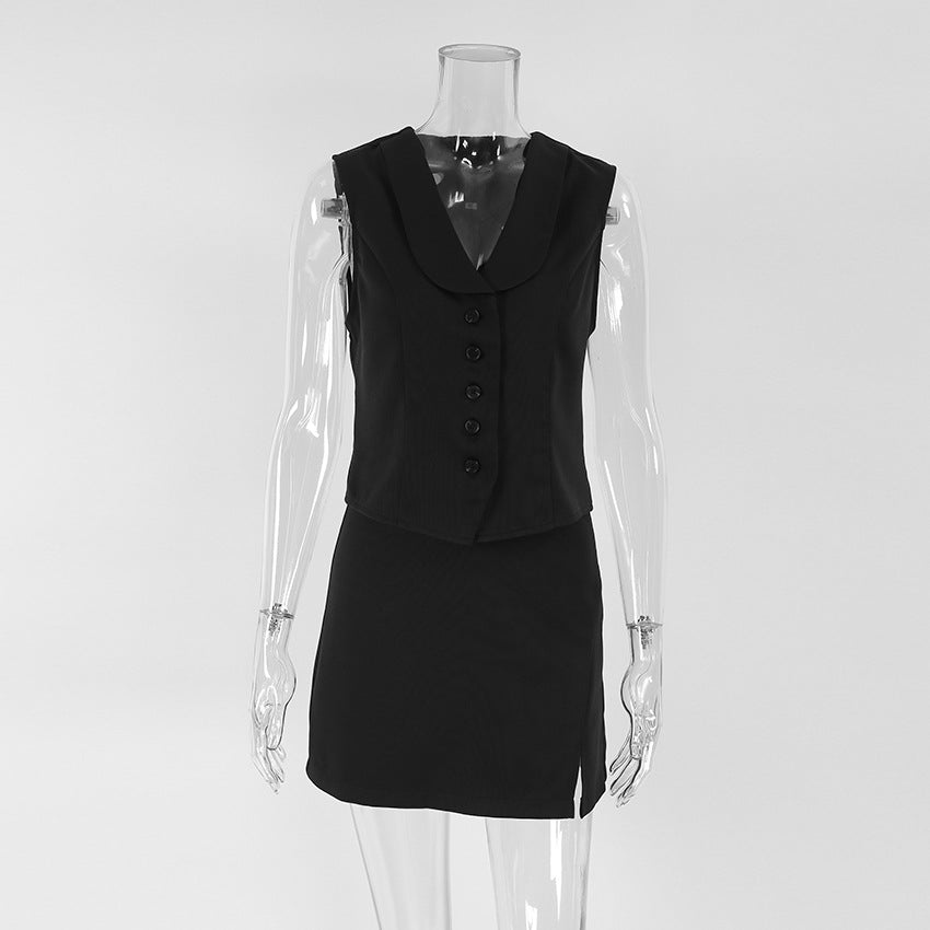 Spring Black Chic Sleeveless Vest & Slim Bodycon Short Skirt Set Fashion Two-Piece Set for Women 9