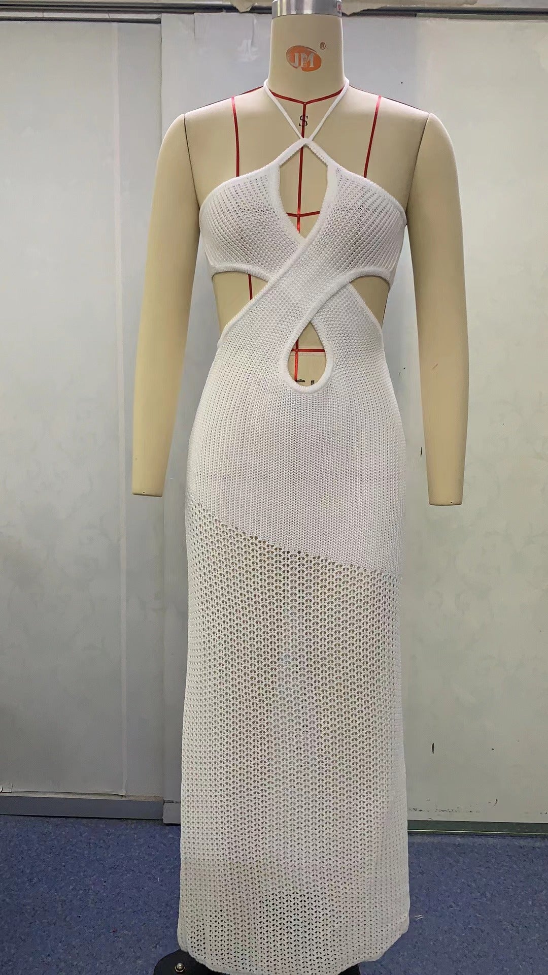 Women's Summer Halter Neck Hollow Straps Sexy Low Back Slim Bodycon Knitting Dress 8