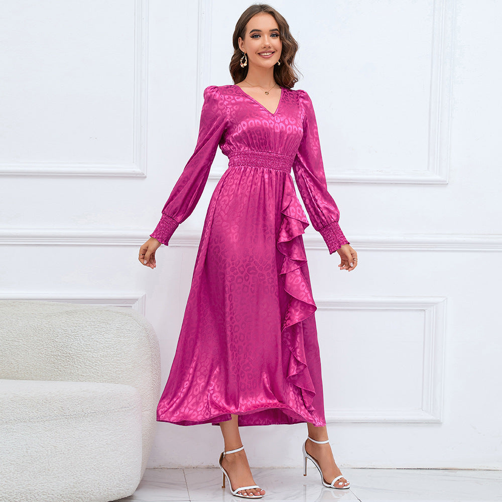 Plus Size Women V Neck Long Sleeve Leopard Print Dress 3