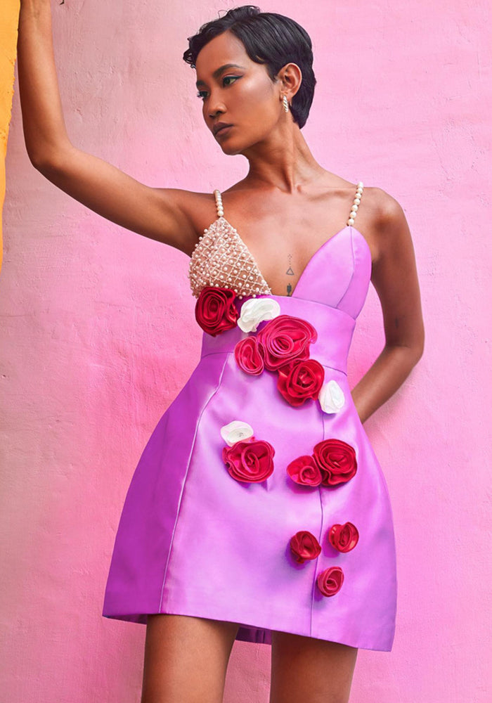 Pearl Strap Flower Sexy Short Bandage Sexy Dress