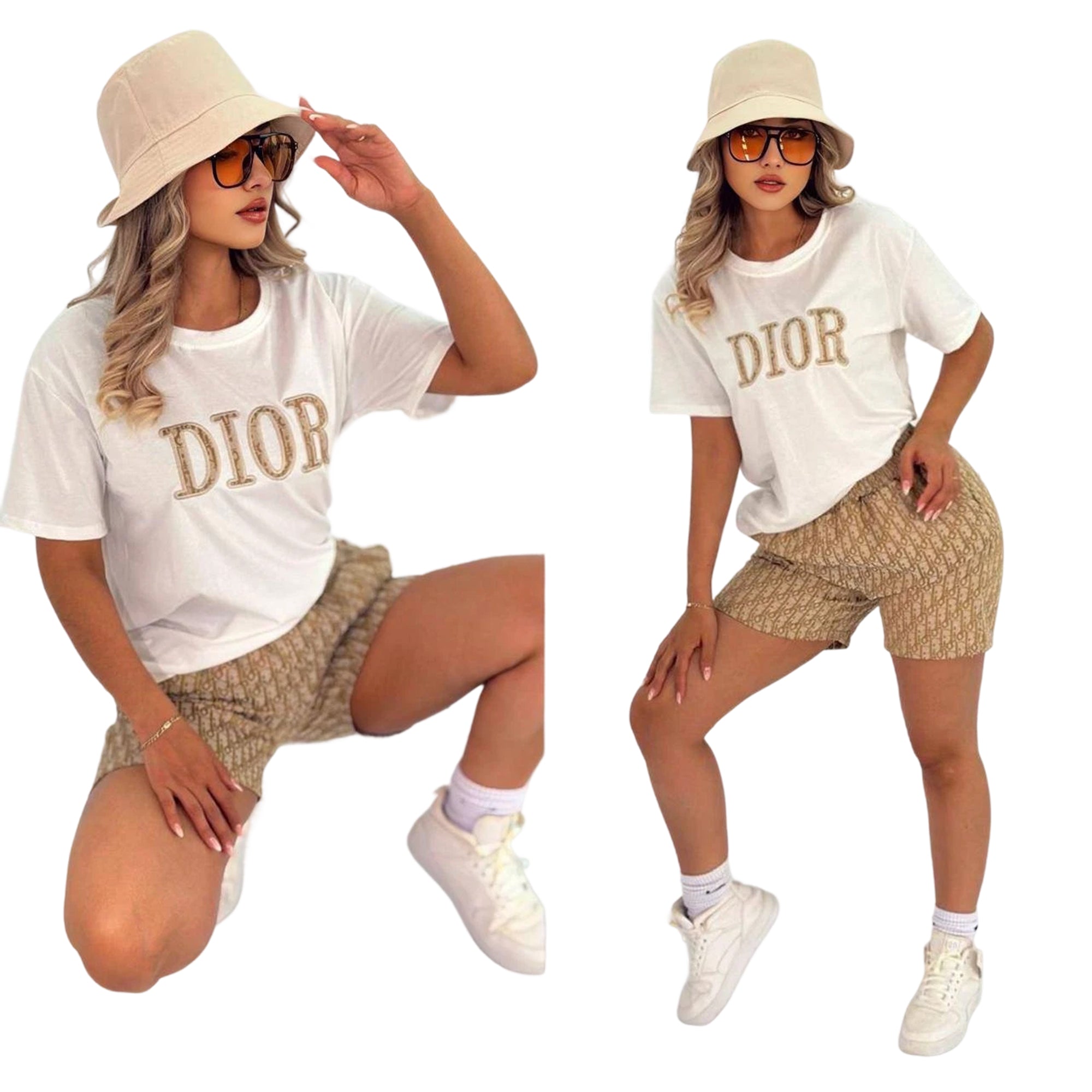 Women summer embroidery + printed short-sleeved top and shorts two-piece set 12