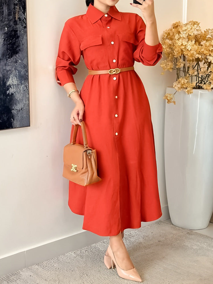 Women Solid Casual Elegant Long-Sleeved Maxi Dress