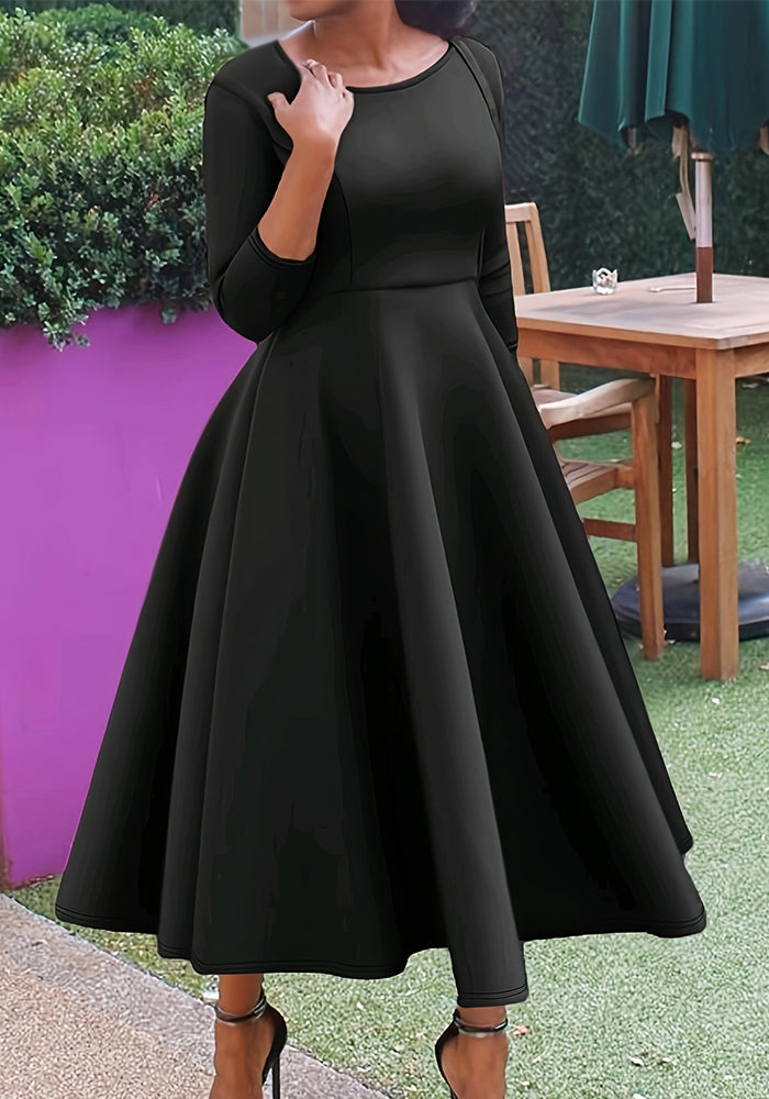 Plus size Women three-quarter sleeve round neck dress