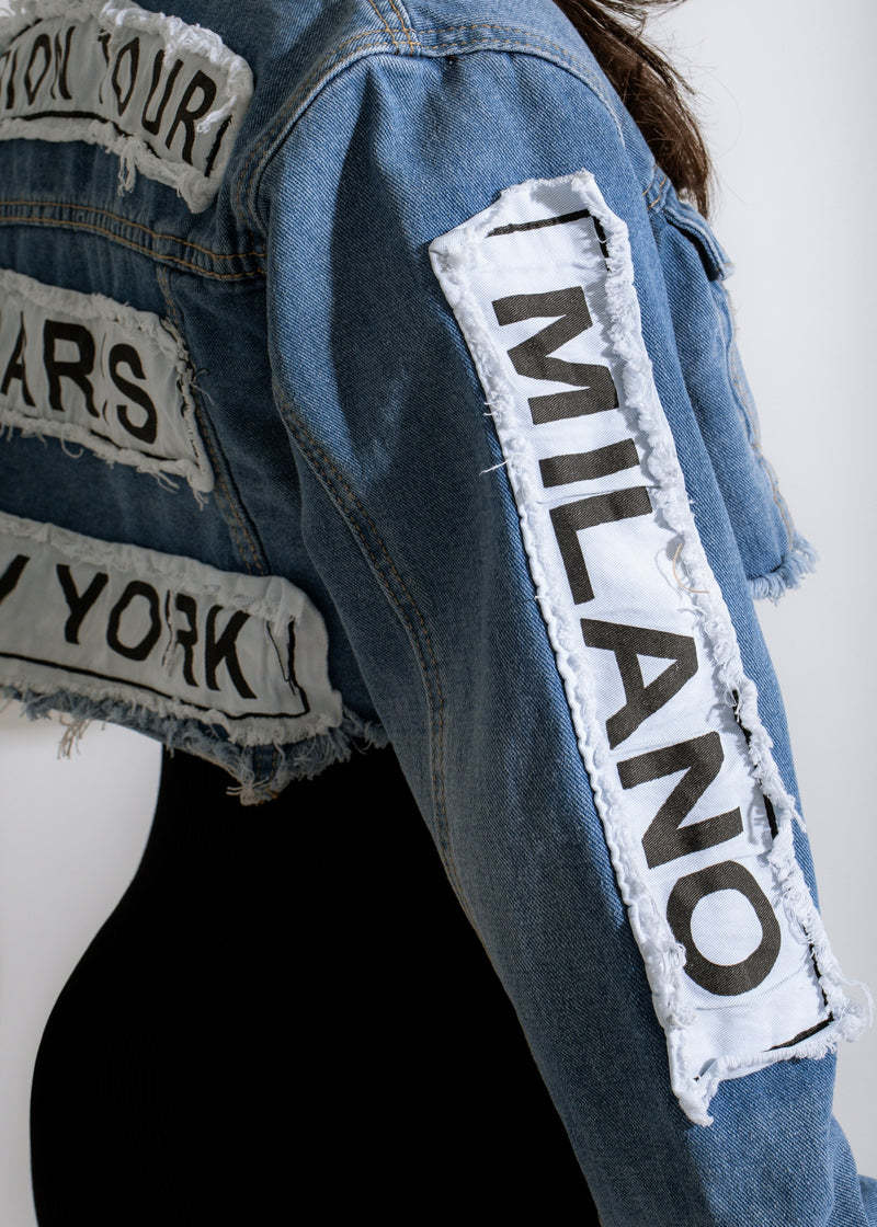 Long sleeve patch mini denim jacket 7