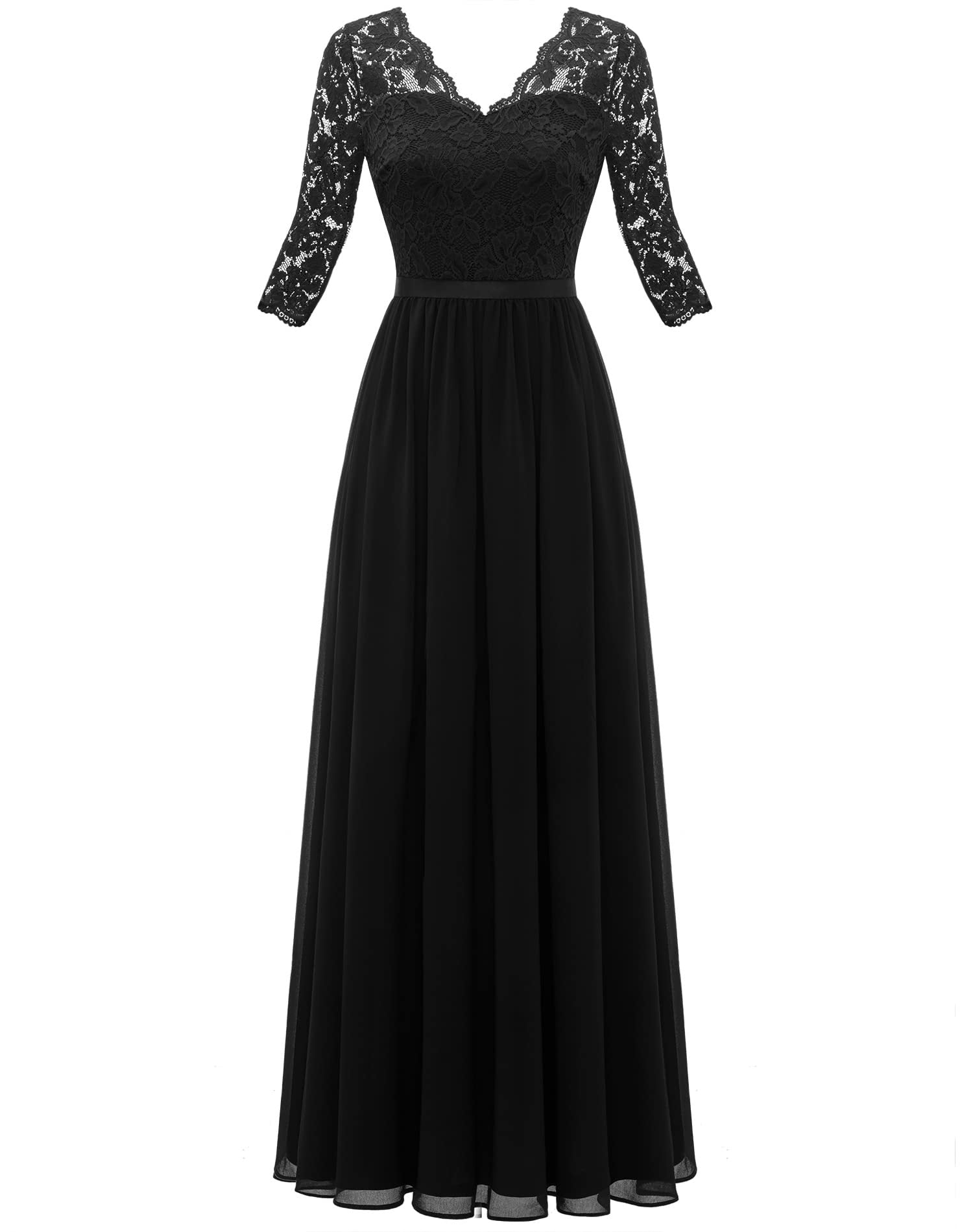 Elegant Lace Patchwork Long Slim Waist Elegant Gown Dress 32