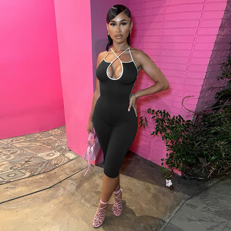 Women Spring and Summer Sexy Suspender Backless Tether Two-piece Set 3