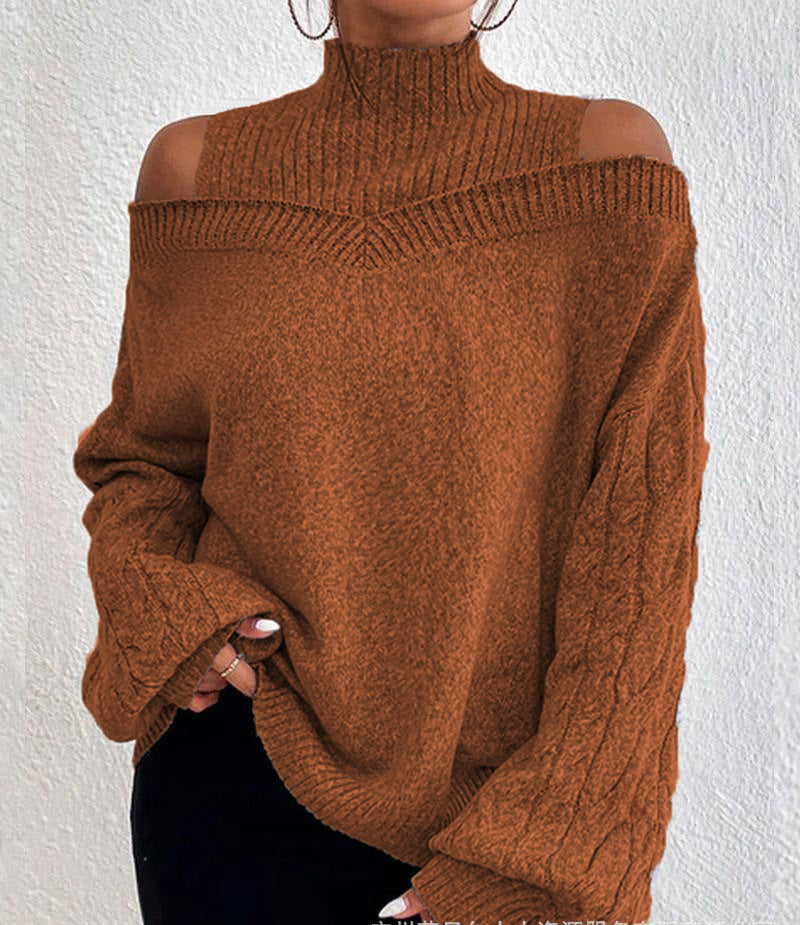 Women off-shoulder turtleneck loose sweater 6