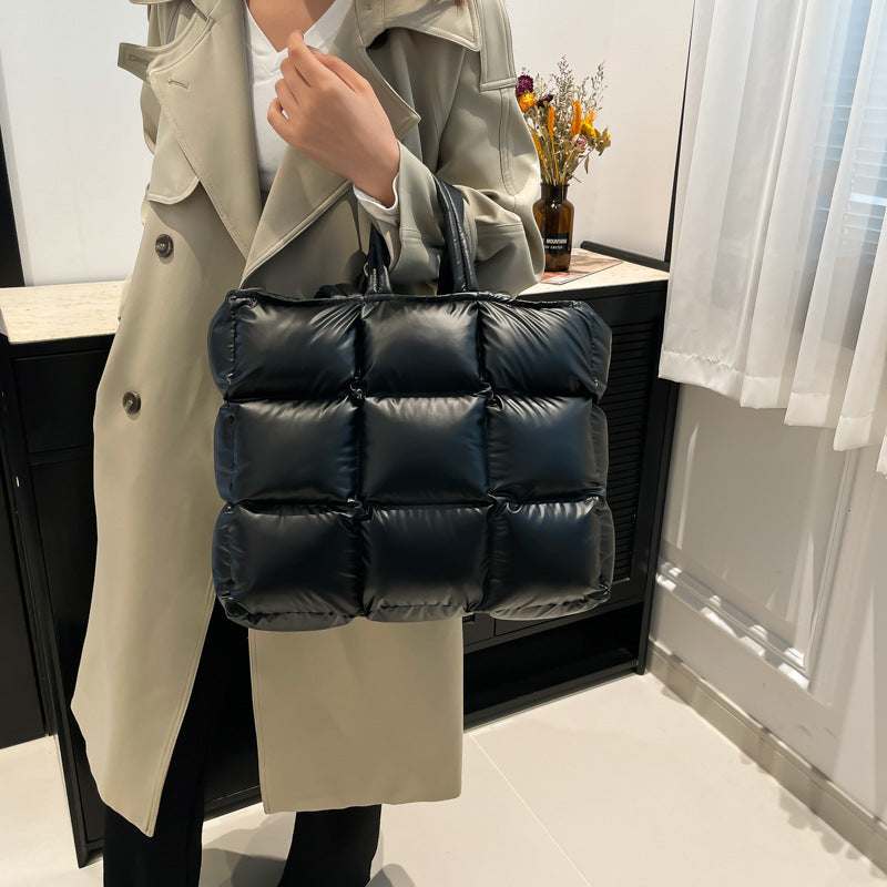 Cotton Down Bag Women's Checkered Shoulder Fashionable Handbag 11