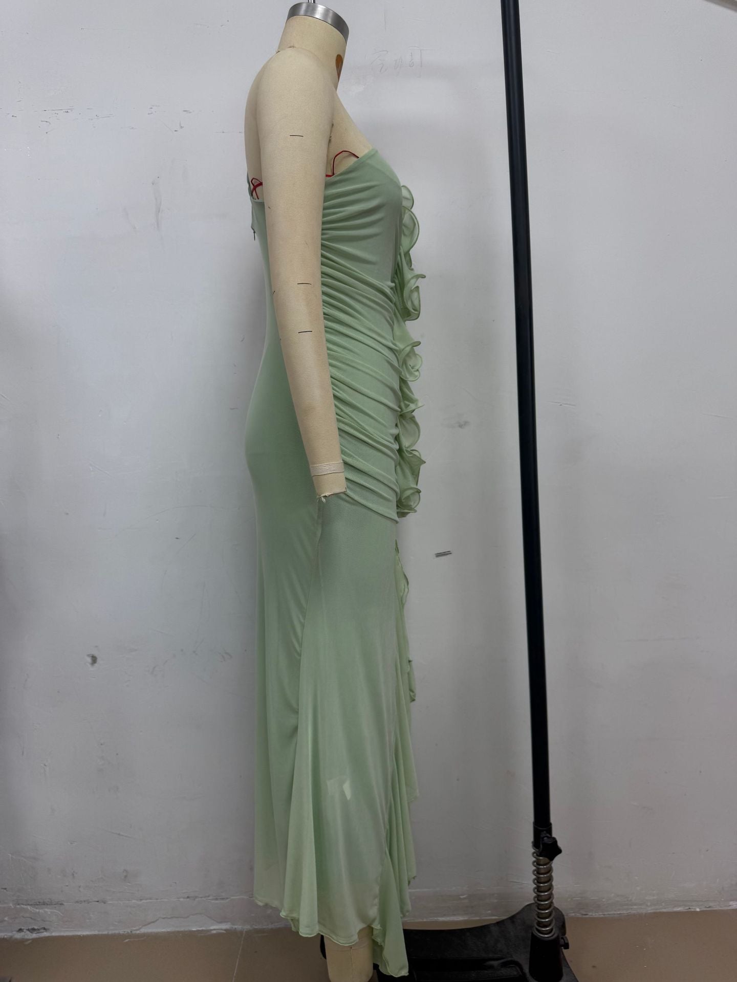 Summer Slash Shoulder Fashion Sexy Shirred High Slit Slim Dress 5